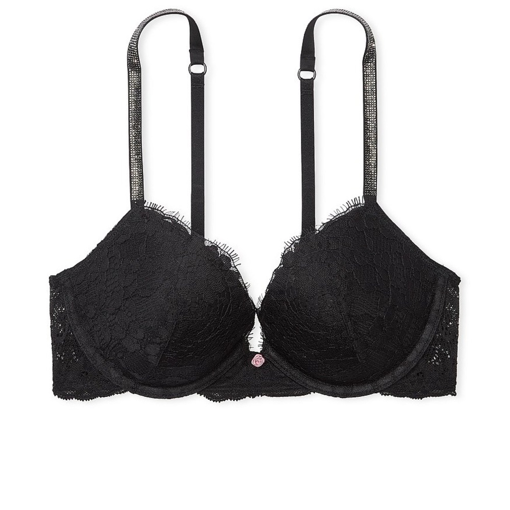 Victoria's Secret Black Lace Push-Up Bra with Sparkle Straps - Picture 3 of 9